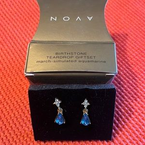 Avon Aquamarine Teardrop Earrings NIB
